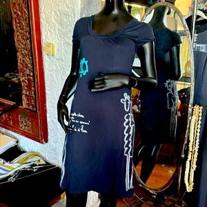 Navy t shirt dress with French graffiti